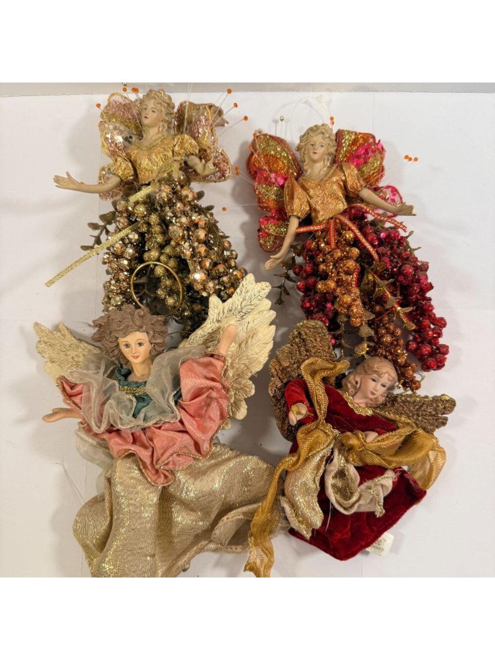 Vintage Christmas Victorian Angel Ornaments Lot of 4 Glitter Sparkle